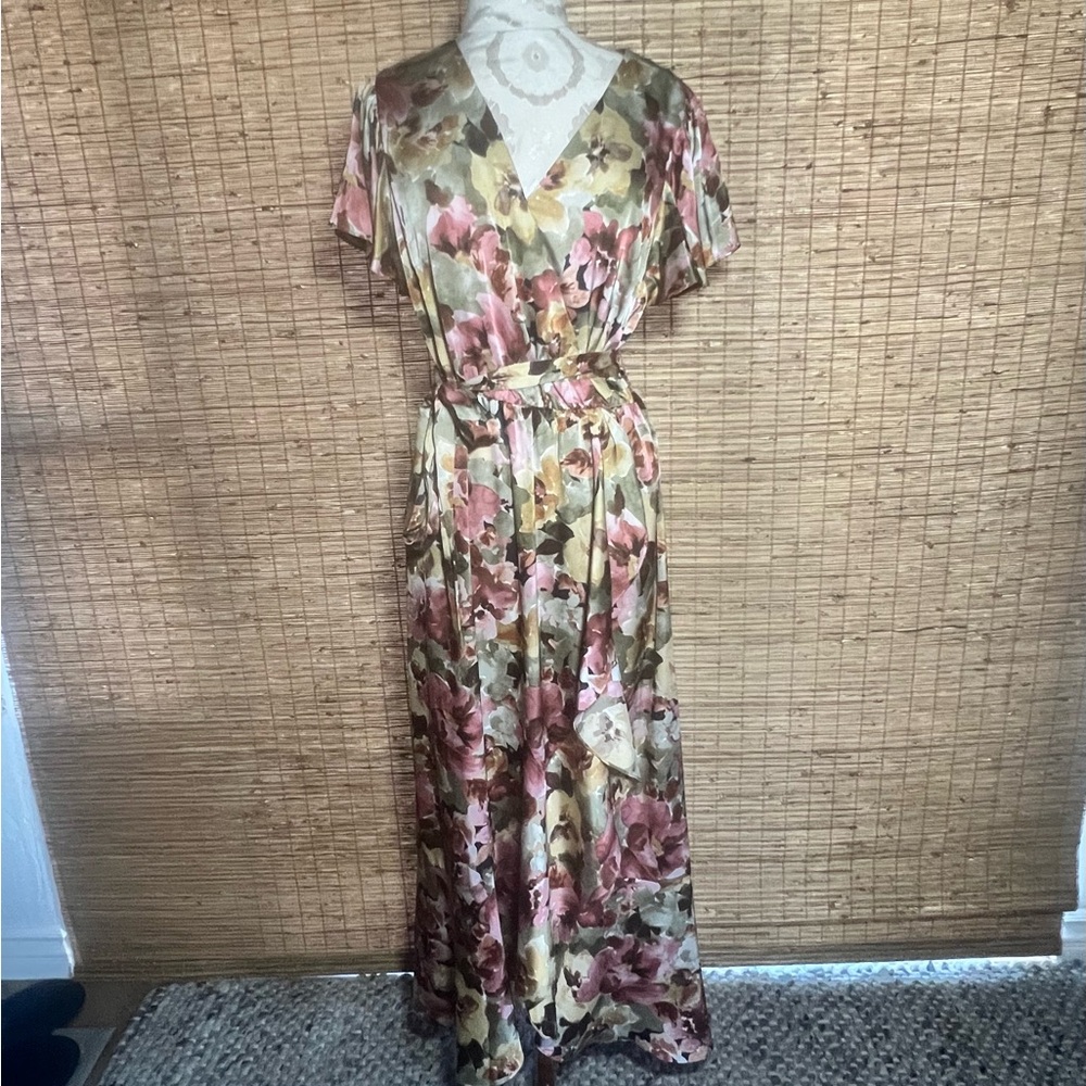 Fall Colors, High Low Ruffled Hem and Sleeve Silky Dress